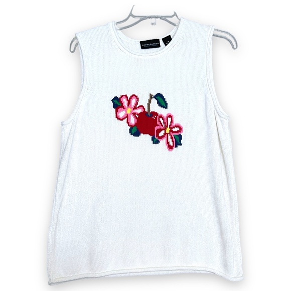 goodclothes Tops - Goodclothes Knit Tank Cherry and Flowers 100% Cotton White Summer Shirt Medium